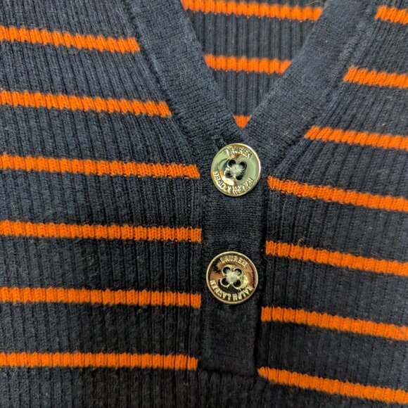 Ralph Lauren Blue and Orange Striped Ribbed V Neck 3/4 Sleeve Buttons SZ-M - Picture 4 of 4